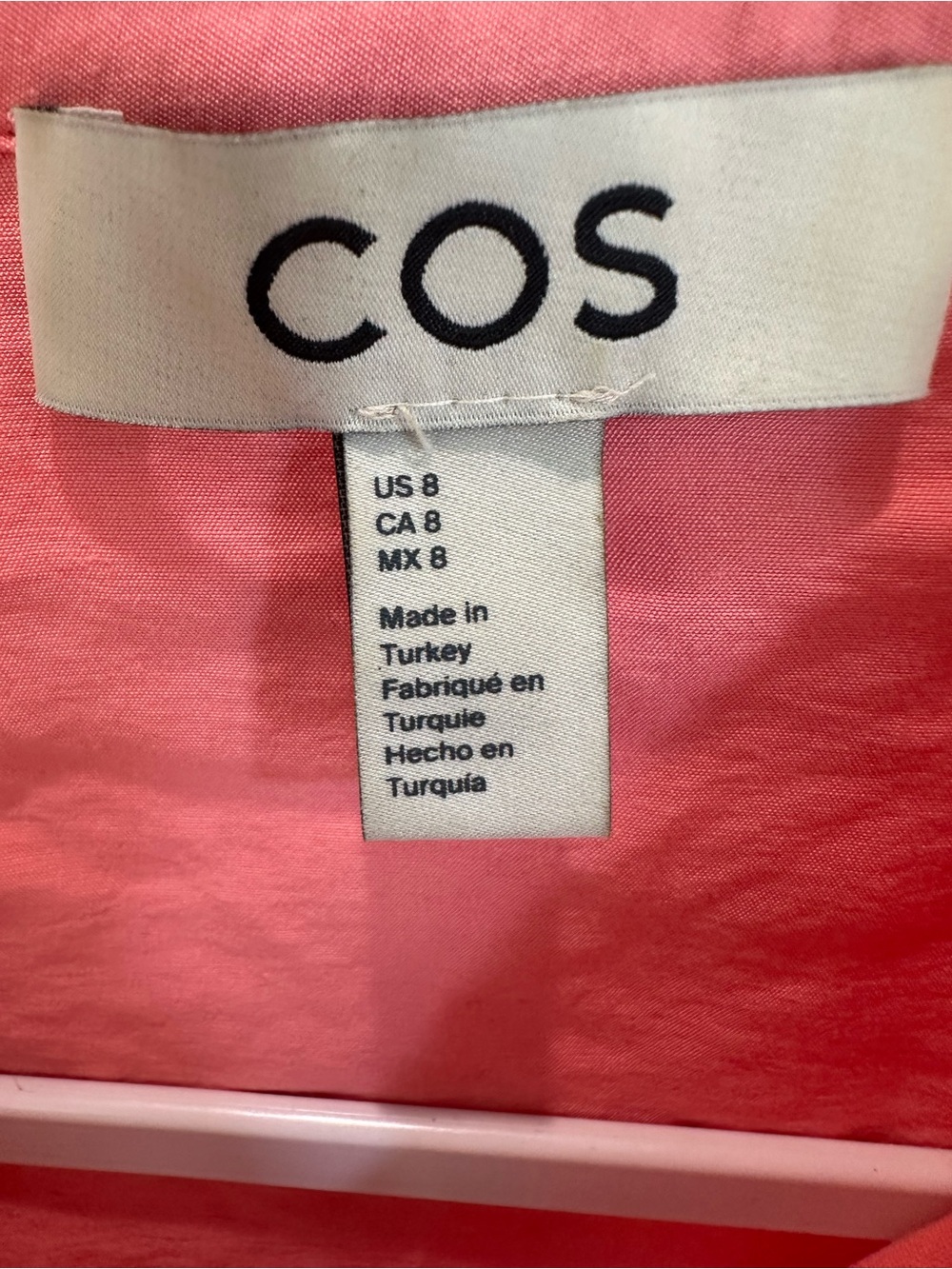 COS Pink Coral Midi Shirt Dress Tie Waist Minimalist Quiet Luxury size 8 - Picture 5 of 8